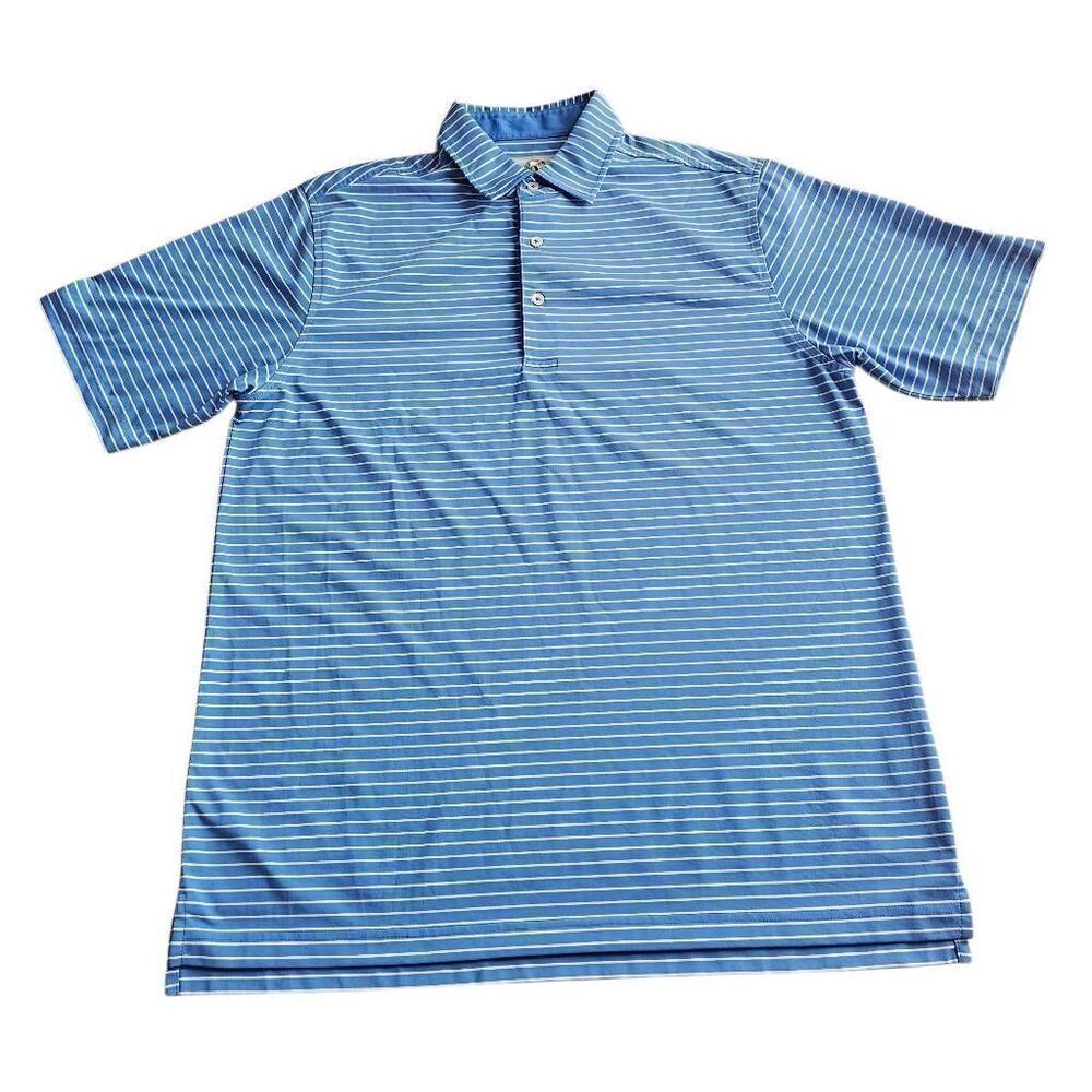 Donald Ross mens Sz M blue white striped golf polo shirt logo print